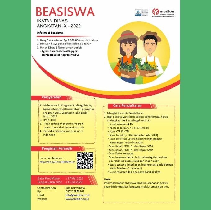 Beasiswa Ikatan Dinas PT Medion Farma Jaya Angkatan IX Tahun 2022