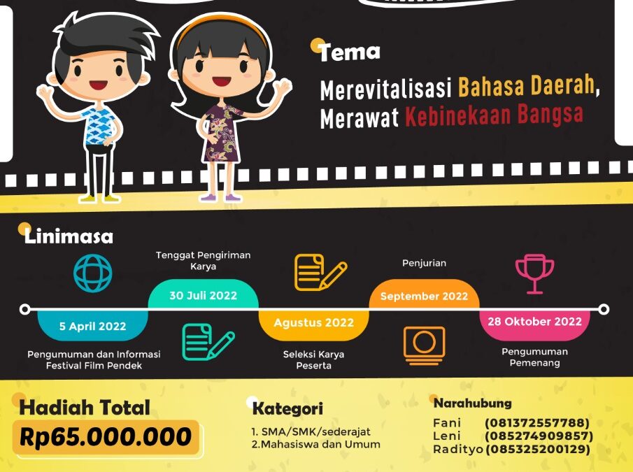 Ikutilah Festival Film Pendek Berbahasa Daerah 2022 Oleh Badan Bahasa Kemendikbud Dengan Total Hadiah 65 Juta